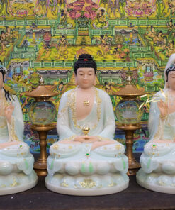 Tượng Tây Phương Tam Thánh đẹp bột đá xanh thiên thanh 40cm