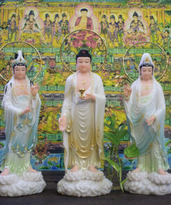 Tượng Tam Thế Phật đứng bột đá khoáng phủ nano cao 48cm