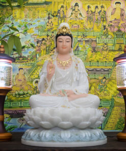 Tượng Mẹ Quan Âm ngồi tòa sen bằng bột đá cao cấp 48cm